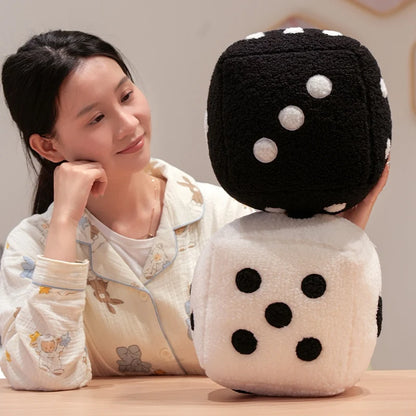 25cm Fun Dice Pillow Soft Stuffed Plush Toy Black White Dice Rolling Game Props Compare Sizes Funny Gift For Party Entertainment
