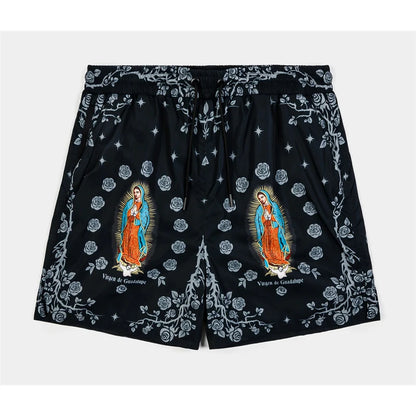Our Lady Of Guadalupe Pattern Print Beach Shorts Men Women Summer Street Casual Breathable Rose Design Flowers Board Short New