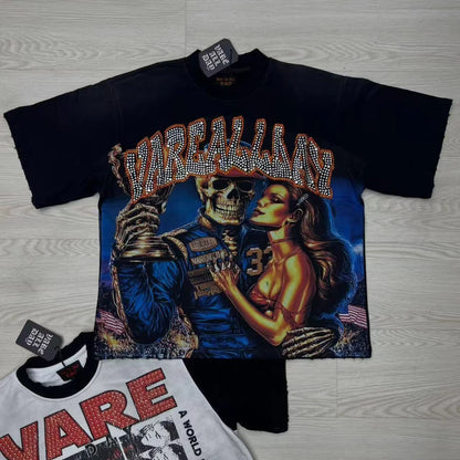 2026 New Fashion Streetwear Shinning Diamond Baggy Tshirts for Men and Women Short Sleeve Rhinestone Cotton Top Tees Oversized
