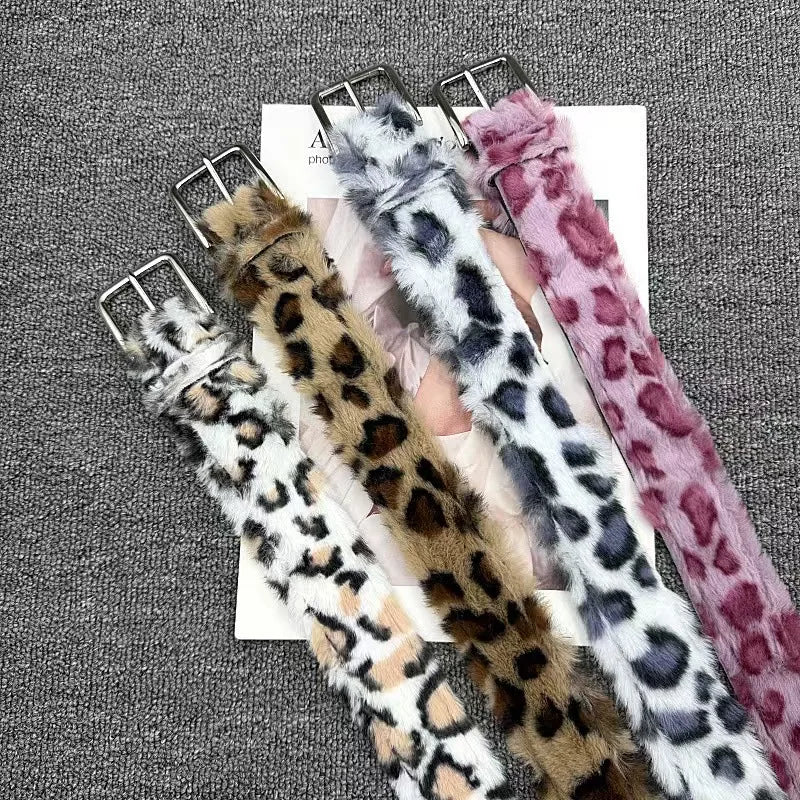 Y2k pink fur Leopard Print Belts Women Vintage Design Zebra Print Belt Punk American Chic Jeans Accessories Sexy Pin Buckle Belt