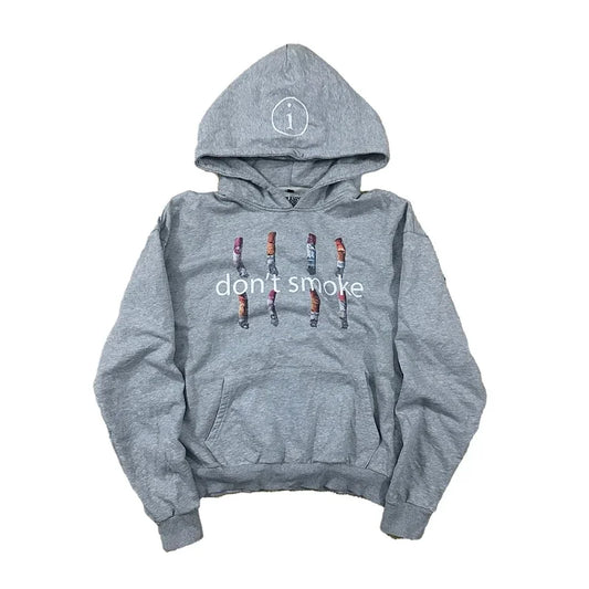 Don't Smoke Cigarette Print Gray Cotton Hoodie