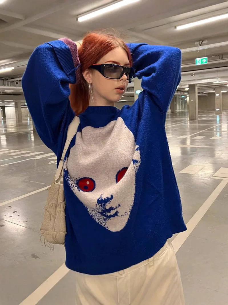 Y2K Sweater Winter Graphic Streetwear Women's  Vintage Pullover Jumper High Knitwear Oversized Gothic Long Sleeve Tops Clothing