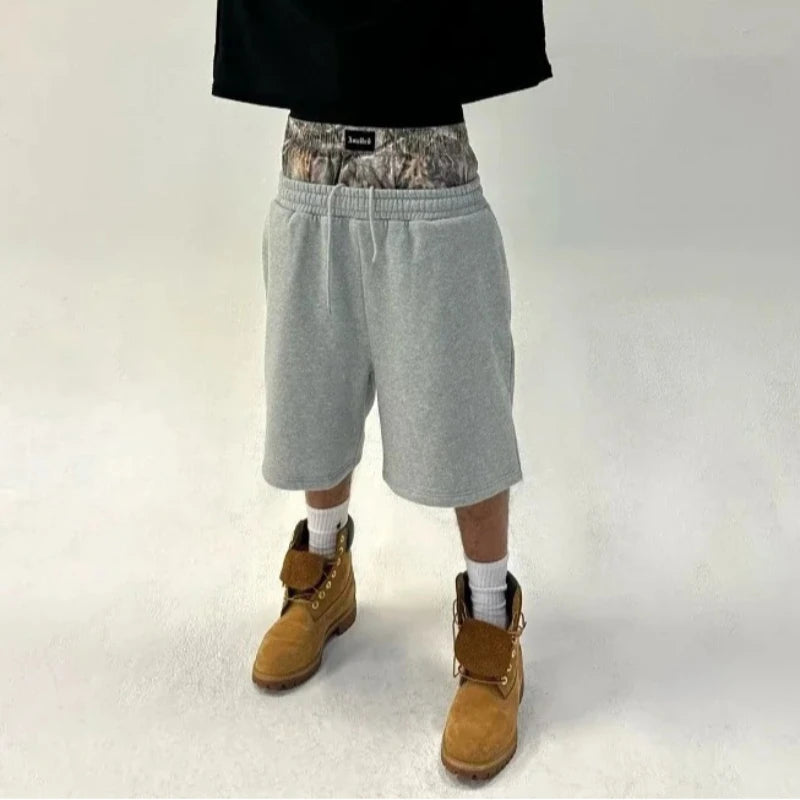 Men's oversized double-layer Gothic pants, American fashion, streetwear Y2K, Harajuku, loose fit, high waist, wide legs