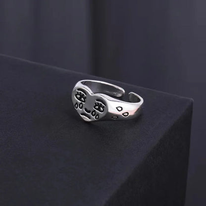 Retro Heart Shape Crying Face Ring For Men Women Silver Color Punk Gothic Open Ring Handmade Unisex Designer Jewelry Accessories