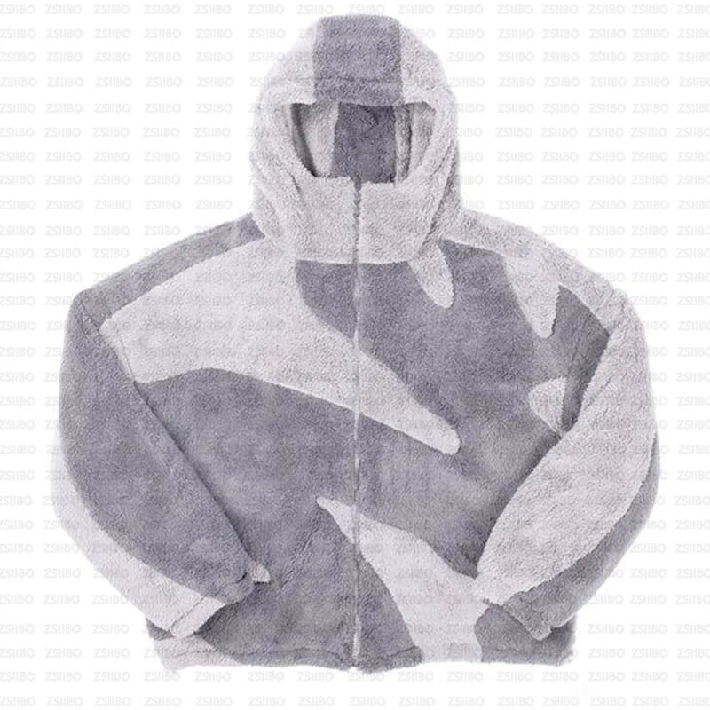 Polar Fleece Zip Up Hooded Jacket Coat