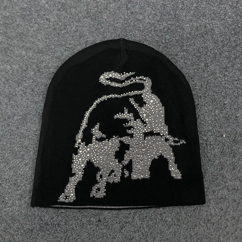 Y2k Diamond Studded Pegasus Horse Design Beanie