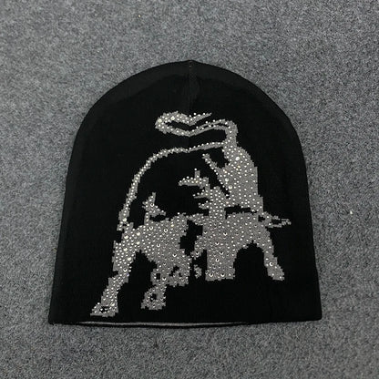 Y2k Diamond Studded Pegasus Horse Design Beanie