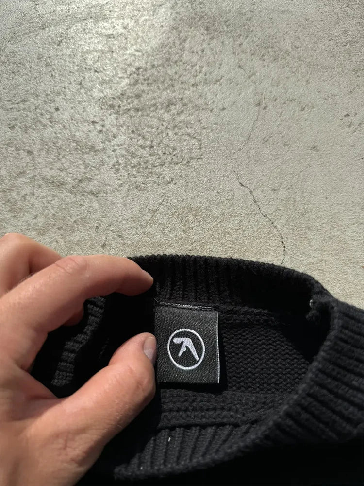 Men's Sweater Y2K Aphex Twin Knit Oversized Pullovers Gothic Jumper Winter Graphic Streetwear Long Sleeve Tops Vintage Clothing
