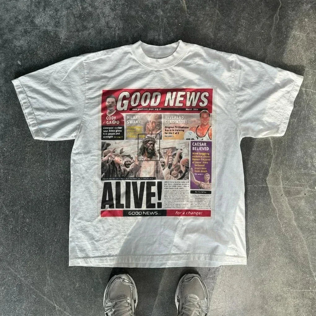 Harajuku American Newspaper Graphic T Shirts Y2k Tops Oversized T Shirt Couple Pro Choice Gothic Streetwear Vintage Men Clothing