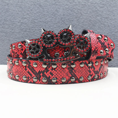 Y2k Rhinestone Cat Paw Buckle Snakeskin Belt
