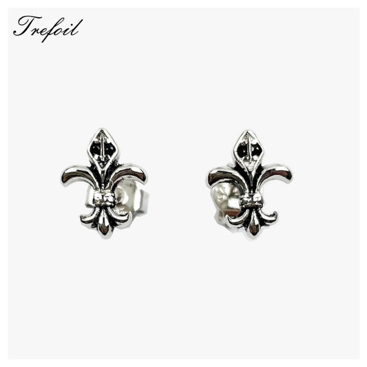 Ear Studs Fleur-de-lis Lily 925 Sterling Silver Brand New Fine Jewelry For Women Men  Rebel Street Unisex Vintage Bijoux Gift