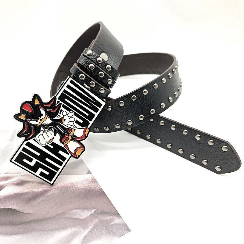 INS Harajuku Y2K Millennial Hot Girl Street Black Sonic Boy Board Buckle Rivet Decorative Belt Universal for Men and Women