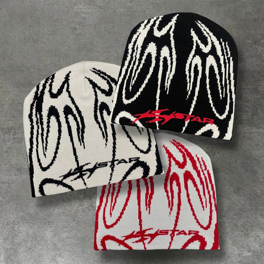 Star Graphic Flame Pattern Beanie