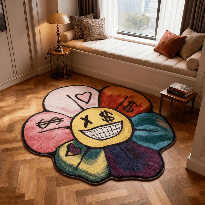 Colorful Money Flower Design Rug
