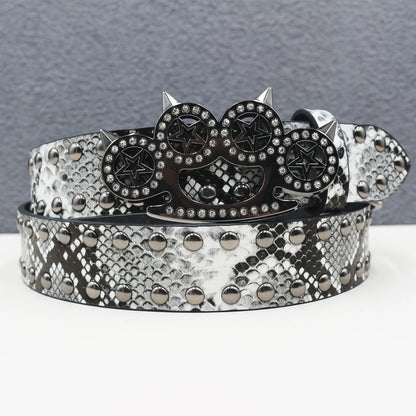 Y2k Rhinestone Cat Paw Buckle Snakeskin Belt