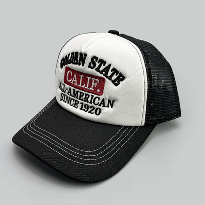 American Hip-hop Letter Embroidery Baseball Hats New Unisex Sunshade Color Block Breathable Street Versatile Mesh Trucker Caps