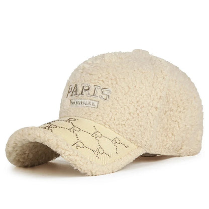 Women's Fleece Baseball Cap Korean Style Curved Brim Hat  Keep Warm and Stylish Cap for Fall and Winter