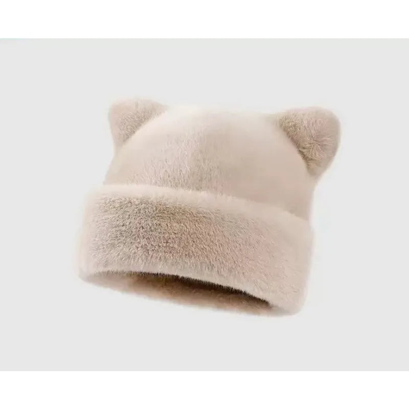 Leopard Print Plush Teddy Bear Hat for Women, Sweet and Cute, Thick and Warm, Retro and Versatile, Hooded Beanie.