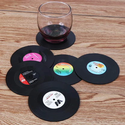 Colorful Retro Vinyl Record Drink Coaster Set