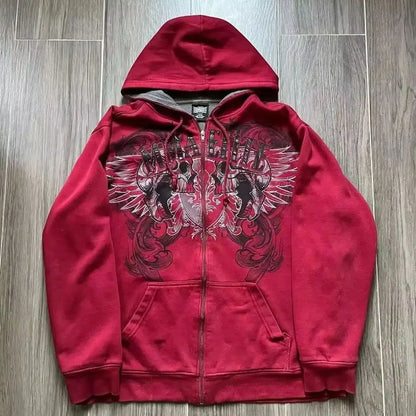 2024 High Street Trend Vintage Alphabet Embroidery Hoodie for Men Y2k Goth Harajuku Fashion Coat Couple Casual Loose Sweatshirt