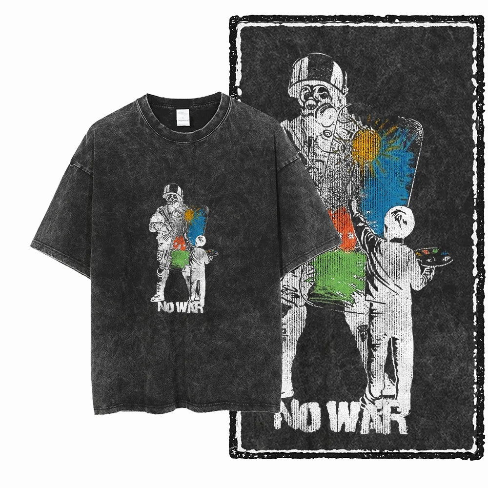 Black Vintage No War Unisex Cotton T-Shirt