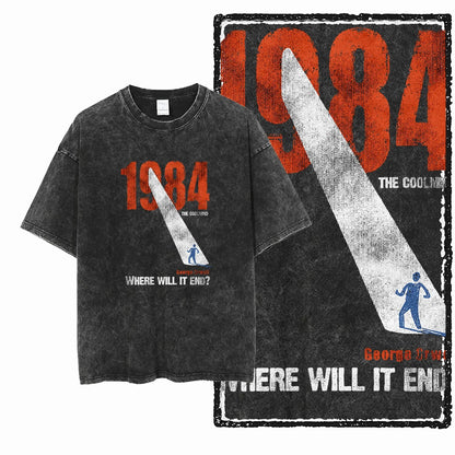 Black 1984 Vintage George Orwell Acid Wash Cotton T-Shirt