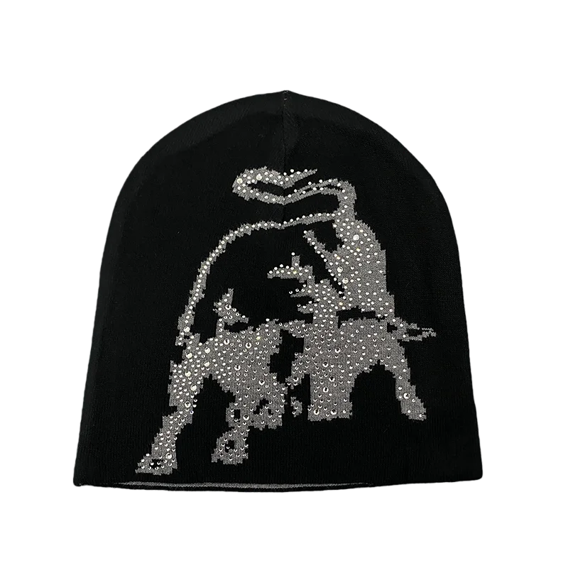 Y2k Diamond Studded Pegasus Horse Design Beanie
