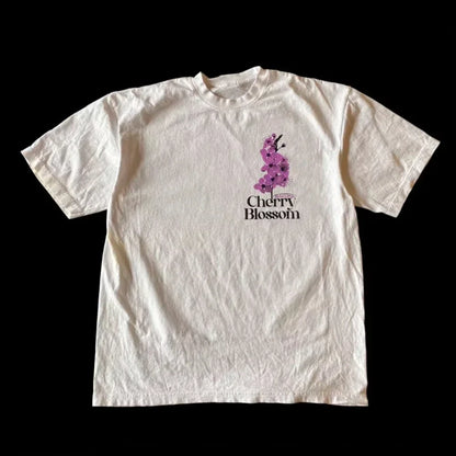 Y2k Large Kawaii T Shirt Men Women GothVintage Harajuku Classic Peach Blossom Print Casual Street Short Sleeve Round Neck Tshirt