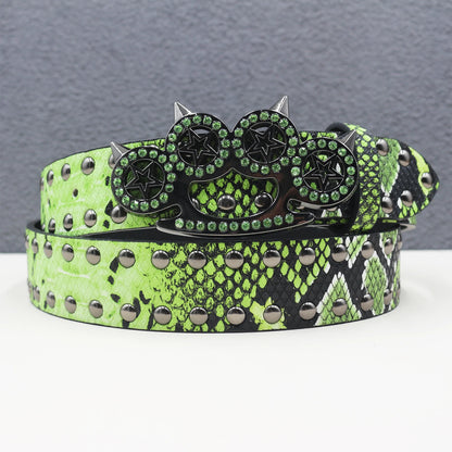 Y2k Rhinestone Cat Paw Buckle Snakeskin Belt