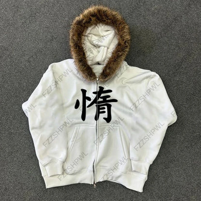 Grunge Goth Y2K Zip up hoodie Harajuku Letter Print Streetwear Punk Zipper Hoodie sweatshirt Retro Oversized Hip Hop Jacket EMO