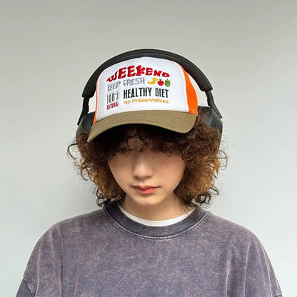 American Hip-hop Letter Embroidery Baseball Hats New Unisex Sunshade Color Block Breathable Street Versatile Mesh Trucker Caps