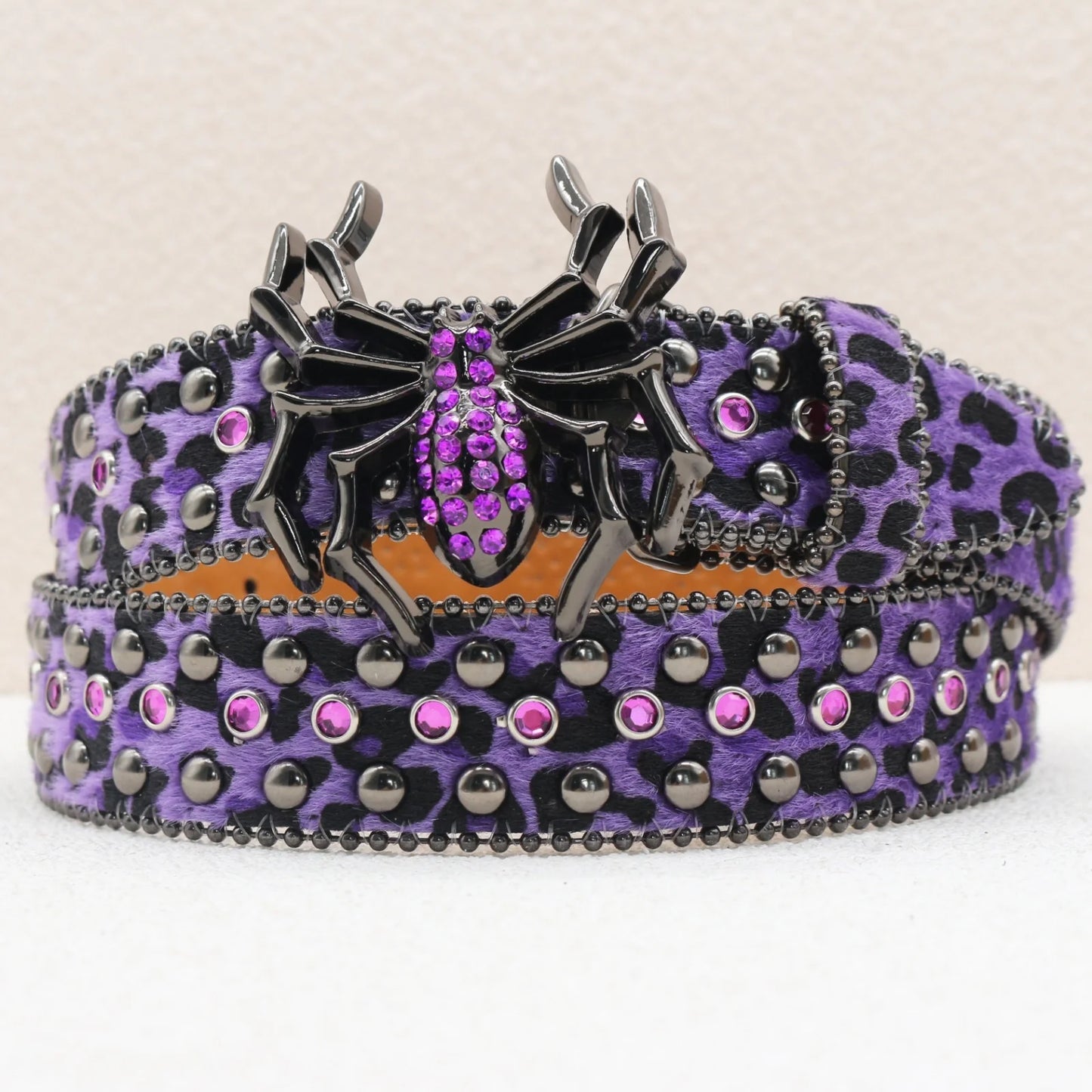Leopard Print Rhinestone Belt, Large Spider Buckle Gothic Belt, Suitable for Jeans, 3.8cm Wide Y2K Punk Belt for Men and Women.