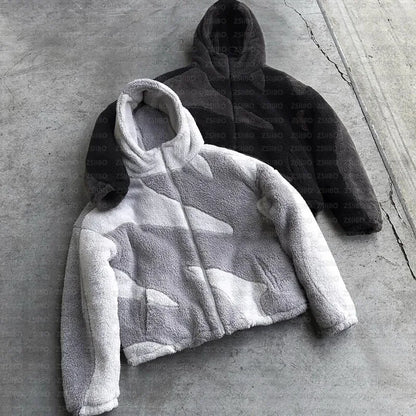Polar Fleece Zip Up Hooded Jacket Coat