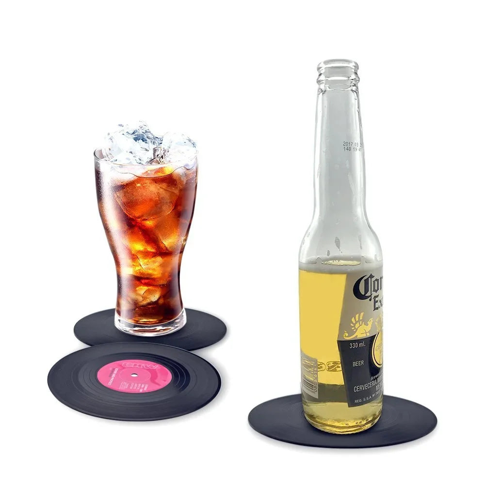 Colorful Retro Vinyl Record Drink Coaster Set
