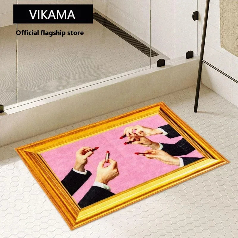 VIKAM Creative Lipstick Design Bathroom Floor Mat, Non-Slip And Water-Absorbent. Soft Home Decor Carpet For Bedrooms And Kitchen