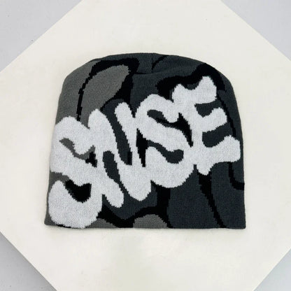 Autumn and Winter New Letter Wool Knitted Hats Color Block Warm Hip Hop Personal Beanies Versatile Street Fashion Niche Skate