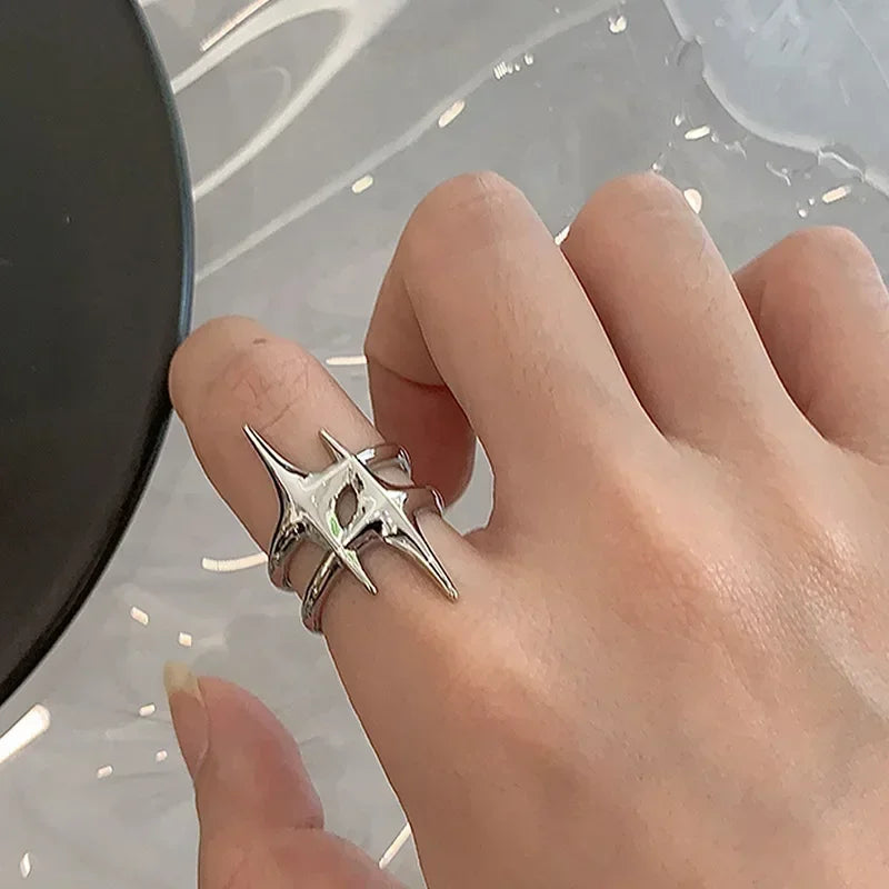 Silver Spike Star Design Ring