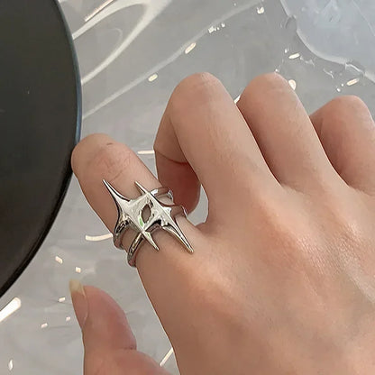 Silver Spike Star Design Ring