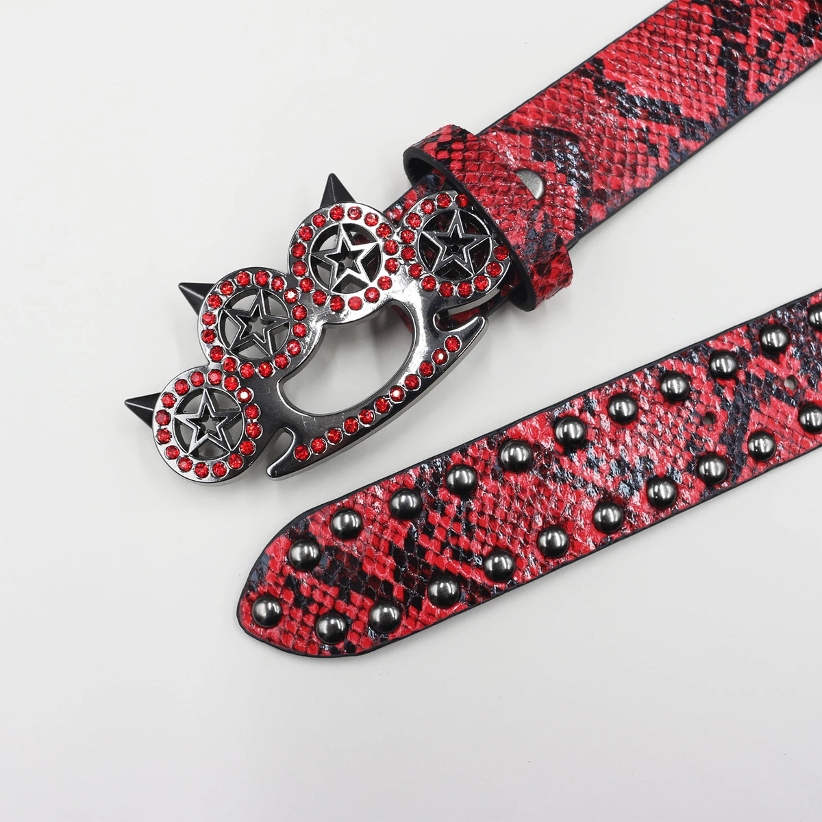 Y2k Rhinestone Cat Paw Buckle Snakeskin Belt
