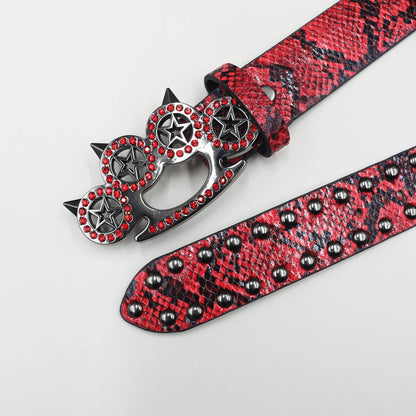 Y2k Rhinestone Cat Paw Buckle Snakeskin Belt