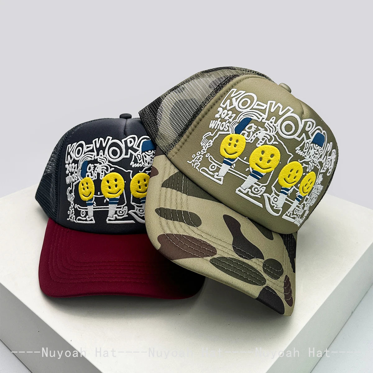 New Unisex 3D Printed Letter Smiling Face Baseball Hats Color Block Sunshade Hip Hop Breathable Trucker Caps Mesh Versatile ins