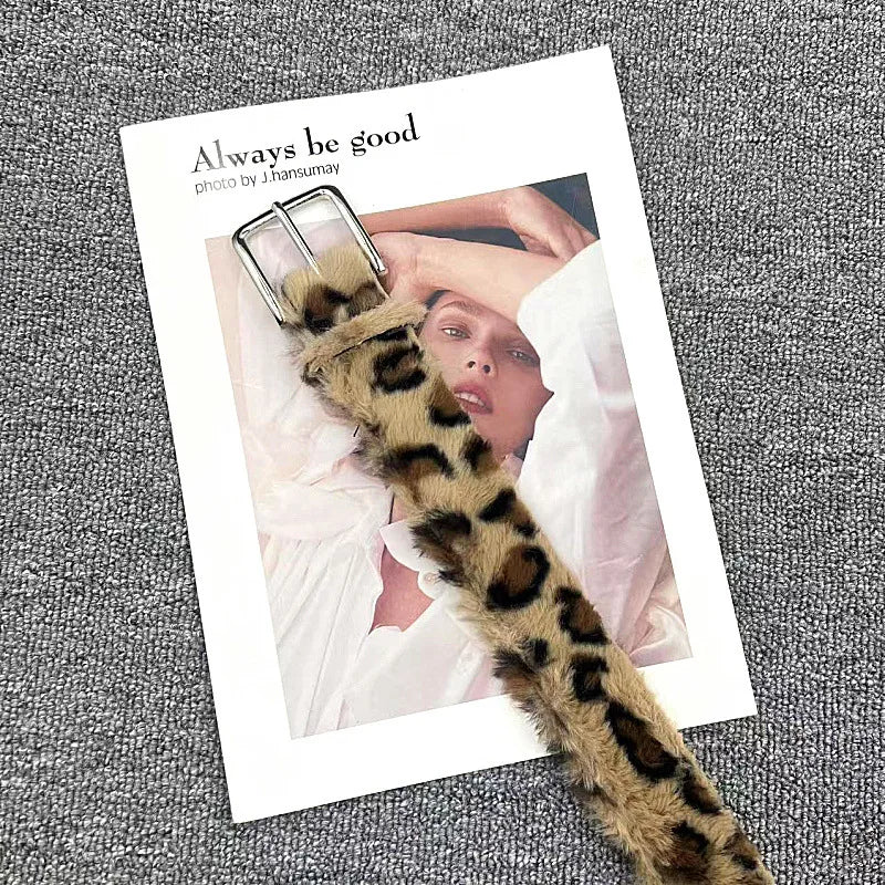 Y2k pink fur Leopard Print Belts Women Vintage Design Zebra Print Belt Punk American Chic Jeans Accessories Sexy Pin Buckle Belt
