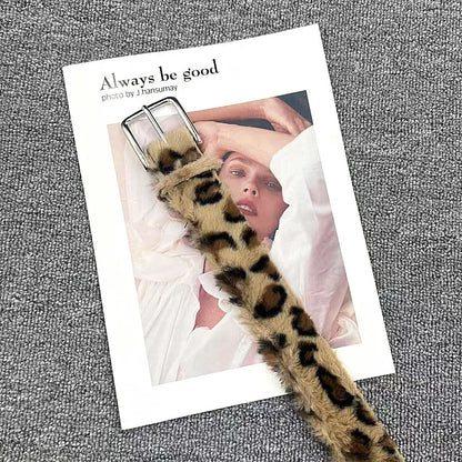 Y2k pink fur Leopard Print Belts Women Vintage Design Zebra Print Belt Punk American Chic Jeans Accessories Sexy Pin Buckle Belt