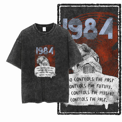 Black 1984 Vintage George Orwell Acid Wash Cotton T-Shirt