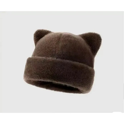 Leopard Print Plush Teddy Bear Hat for Women, Sweet and Cute, Thick and Warm, Retro and Versatile, Hooded Beanie.