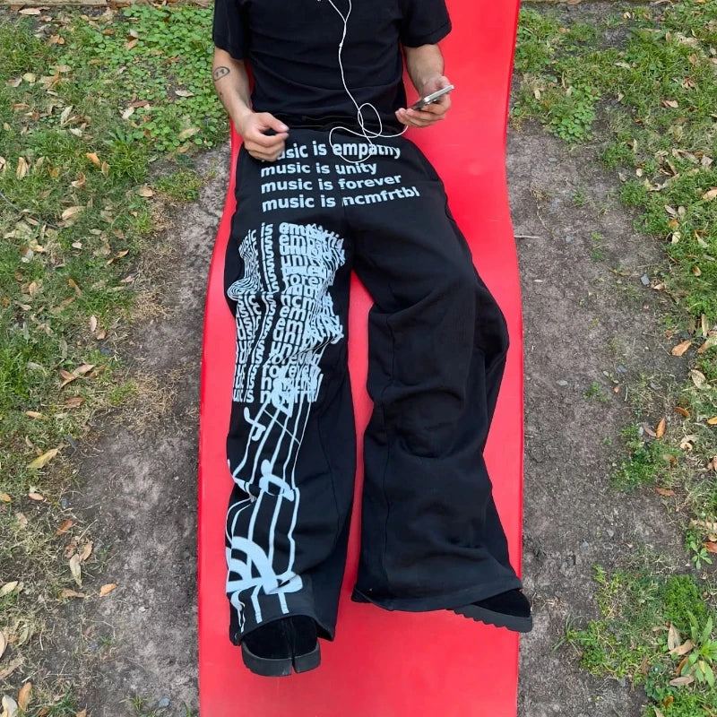 2000s American Vintage Creative Personalized Letters Printed Pants Hip Hop Street Casual Sports Pants Loose Elastic Jogging Pant