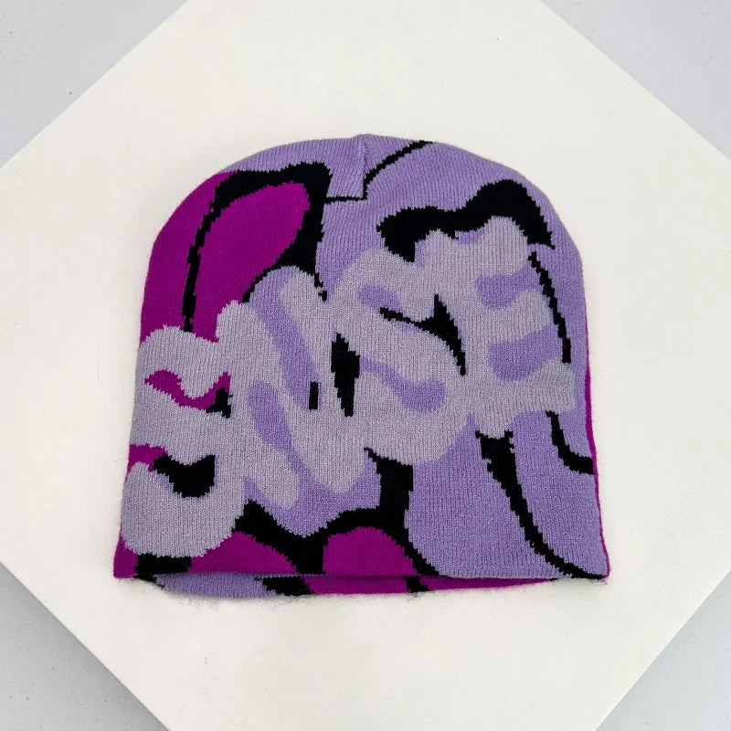 Autumn and Winter New Letter Wool Knitted Hats Color Block Warm Hip Hop Personal Beanies Versatile Street Fashion Niche Skate