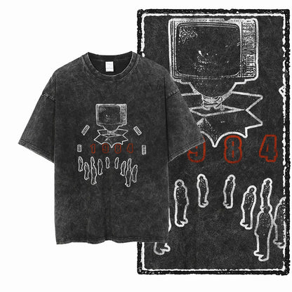 Black 1984 Vintage George Orwell Acid Wash Cotton T-Shirt