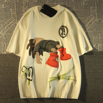 Fashionable And Personalized American Cute Men Clothing T Shirt 2023 Summer Y2K High Street Casual Short Vintage Sleeve Tops