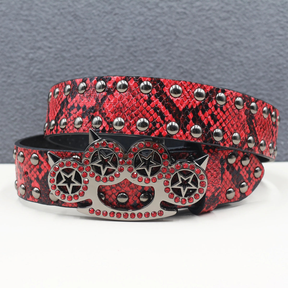 Y2k Rhinestone Cat Paw Buckle Snakeskin Belt